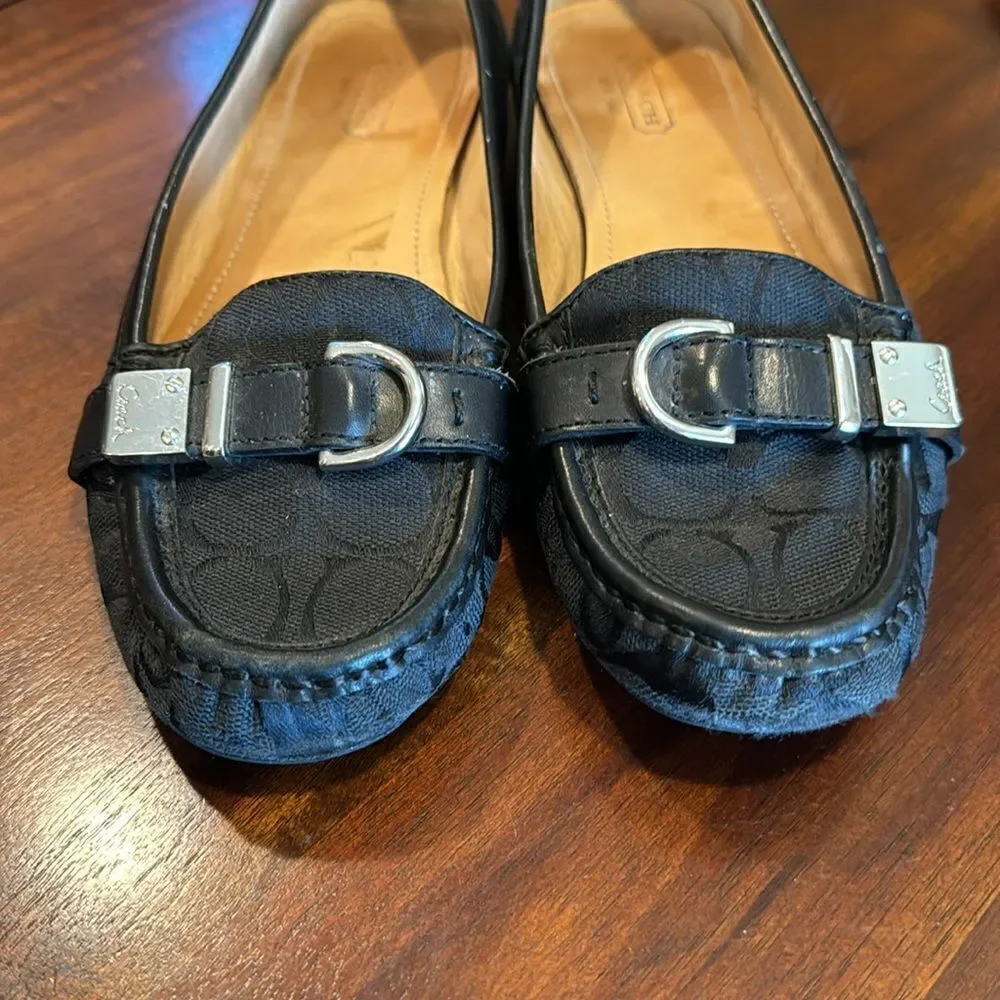 Coach Women’s Signature Jacquard Loafers Black Leather Size 8 Flats